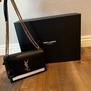 Women's Medium Sunset Bag In Black And Pearl White Leather